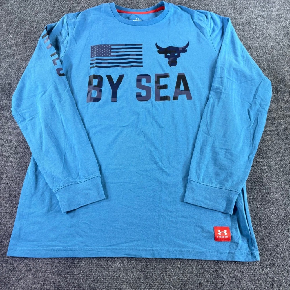 Under Armour Project Rock Shirt Mens Medium Blue Long Sleeve Freedom By Sea Tee